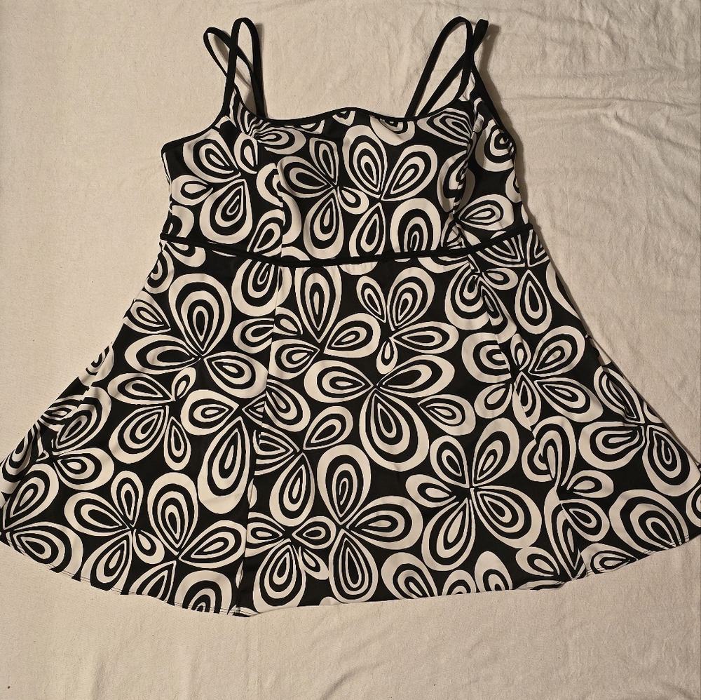 Black and White Floral Bathing Suit Dress